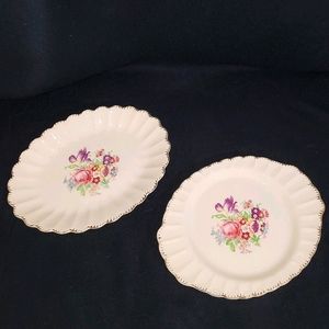 Pair of Vintage Gold Trimmed Leighware Serving Trays